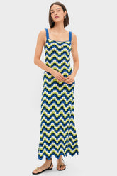 Blues and Lime Green Marea Crochet Maxi Dress
